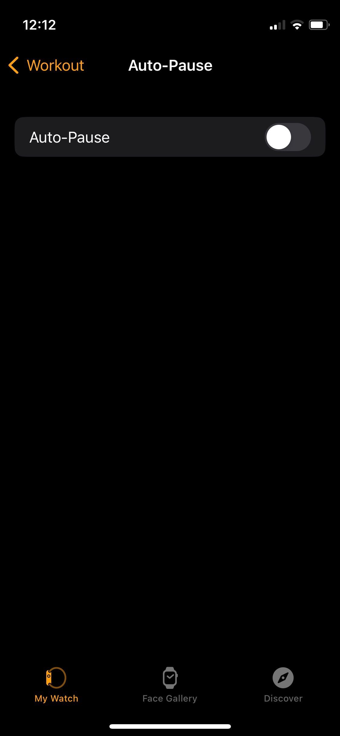 Переключатель Автопауза в приложении Apple Watch на iPhone