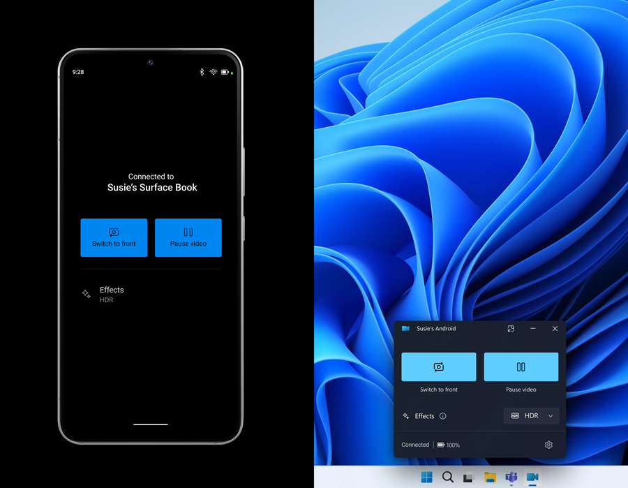 Переключение между передней и задней камерами телефона в Phone Link
