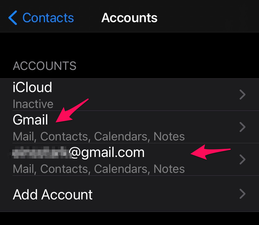 Выберите аккаунт Gmail для удаления