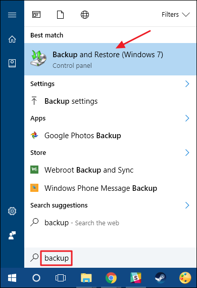 Интерфейс Backup and Restore (Windows 7)