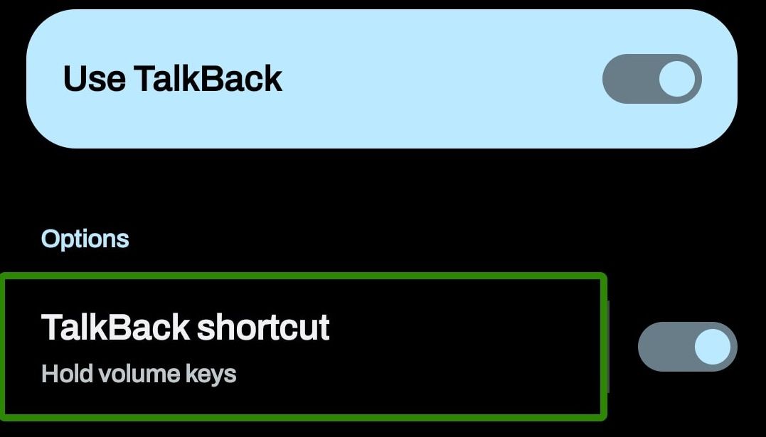 Подсказка ярлыка TalkBack с выделенным переключателем