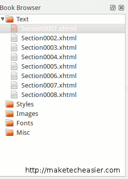 Обозреватель книги (Book Browser) с файлами главы