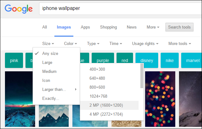 Поиск больших обоев в Google