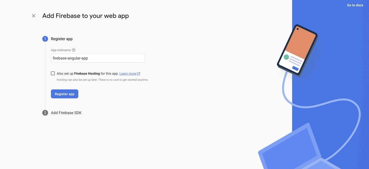 Страница Firebase с запросом имени приложения при регистрации