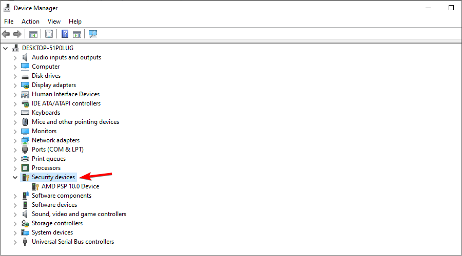 Устройства безопасности в Диспетчере устройств