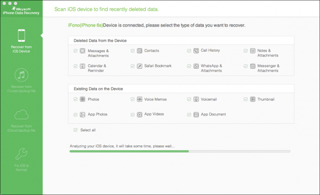 Скриншот интерфейса iSkySoft с вариантом восстановления с устройства
