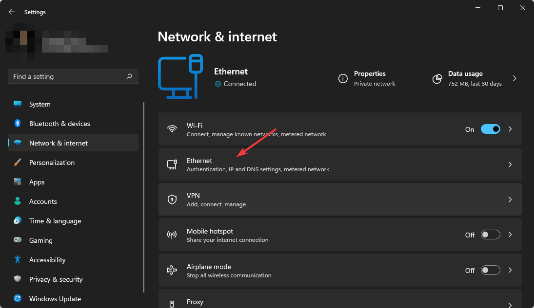 Экран настроек Ethernet в Windows 11