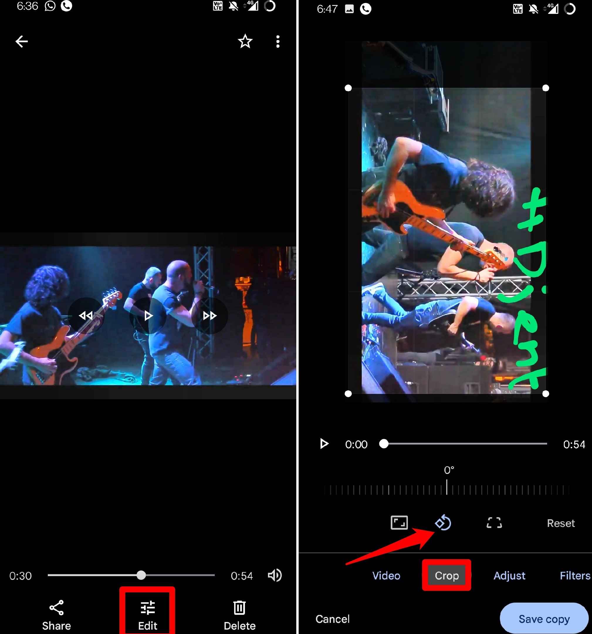 Поворот видео в Google Photos