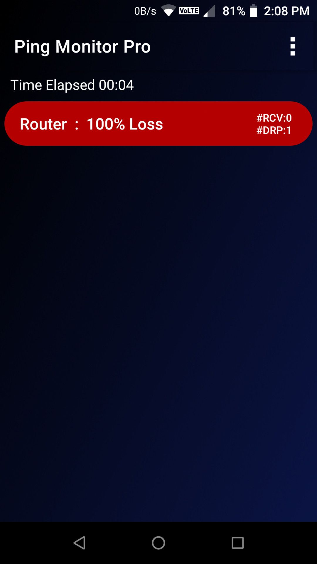 Ping monitor pro showing ping failure in red
