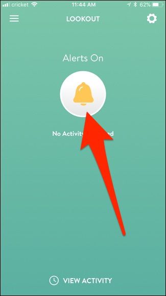 Экран управления Lookout с кнопкой оповещений