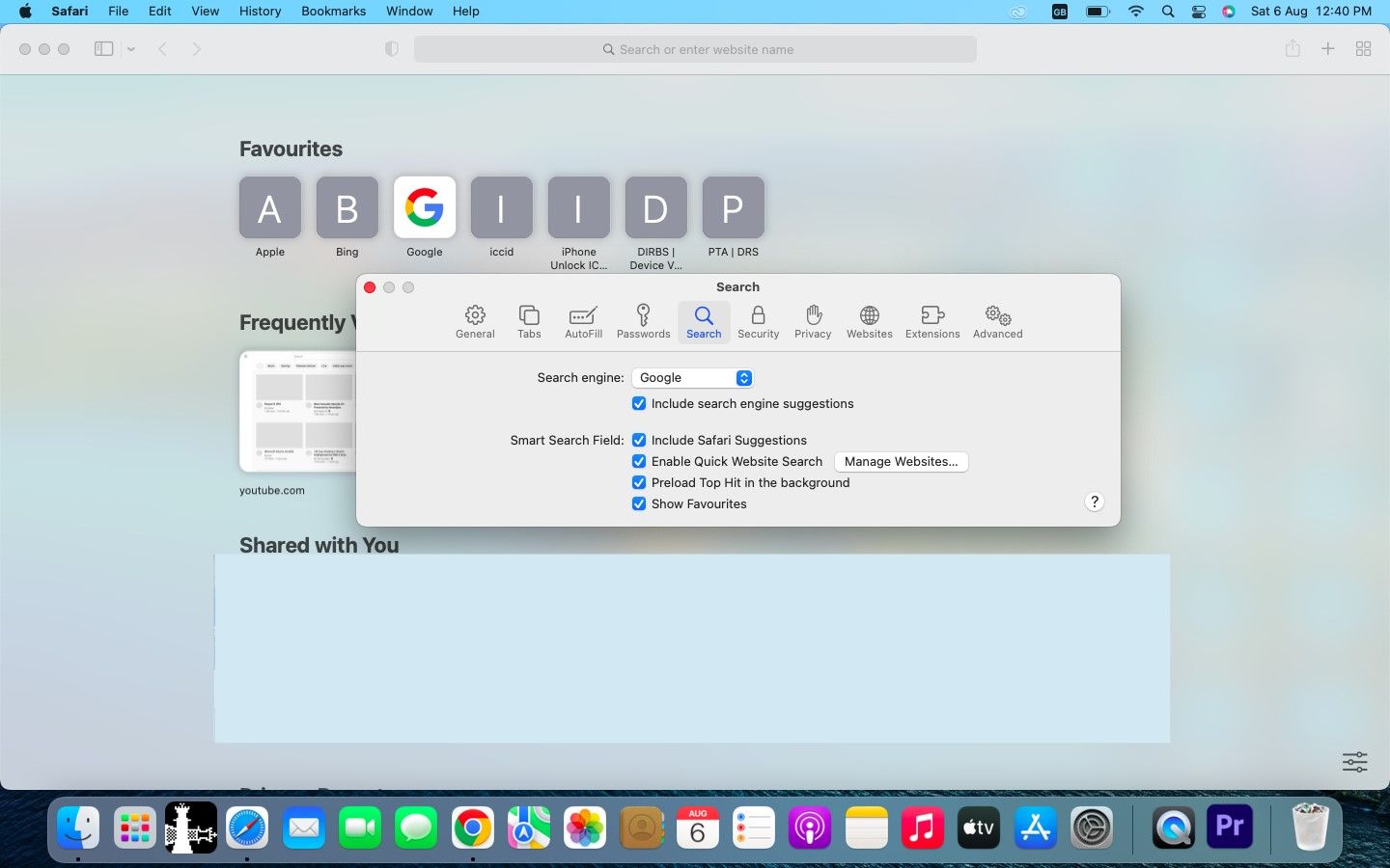 Выбор Google как поисковой системы в Safari на Mac