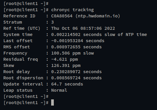 Результат chronyc tracking с адресом сервера