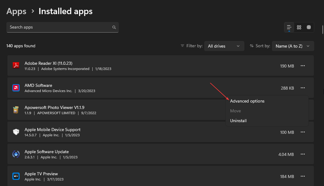 скриншот: меню приложения с дополнительными параметрами