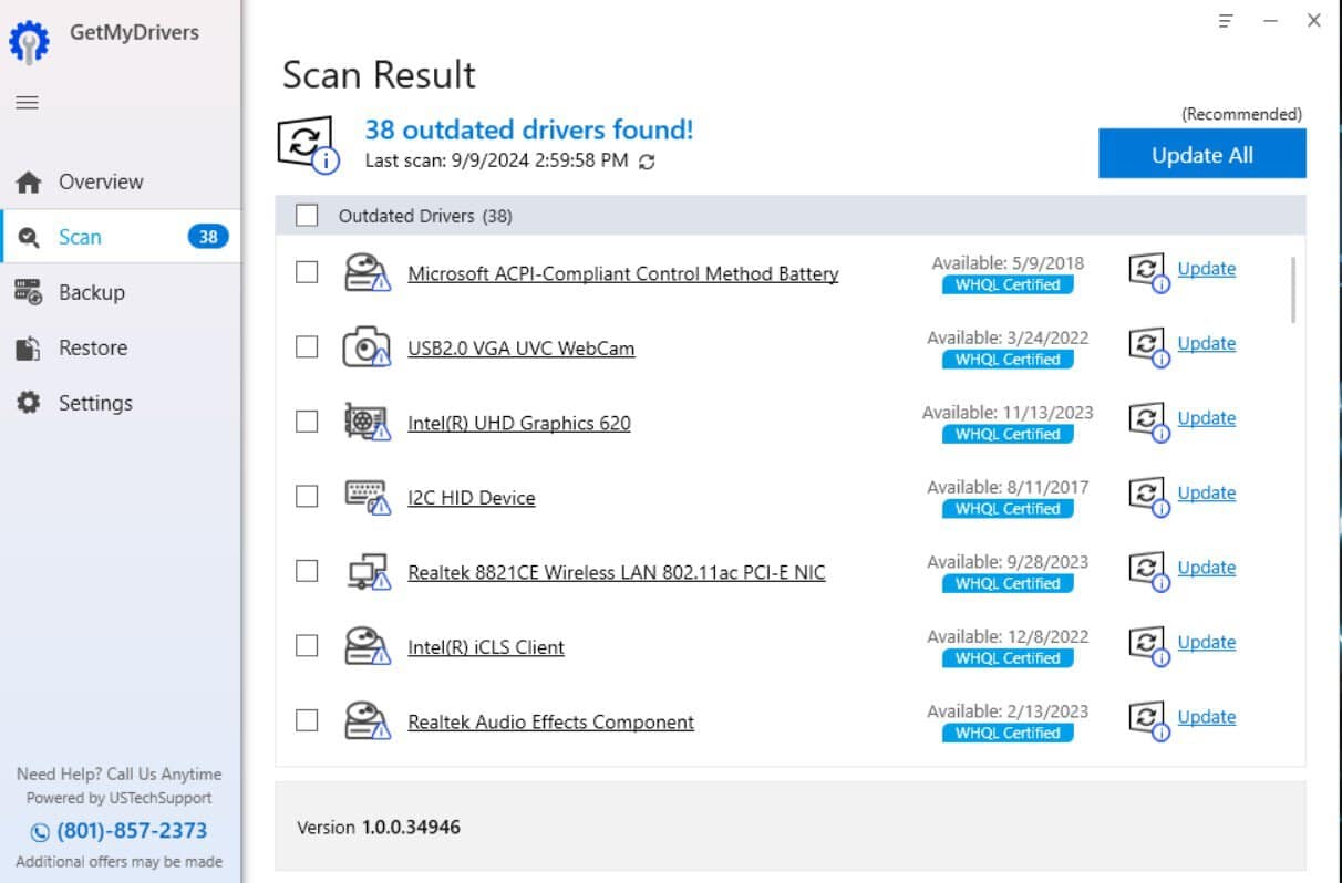 Результат сканирования драйверов в GetMyDrivers