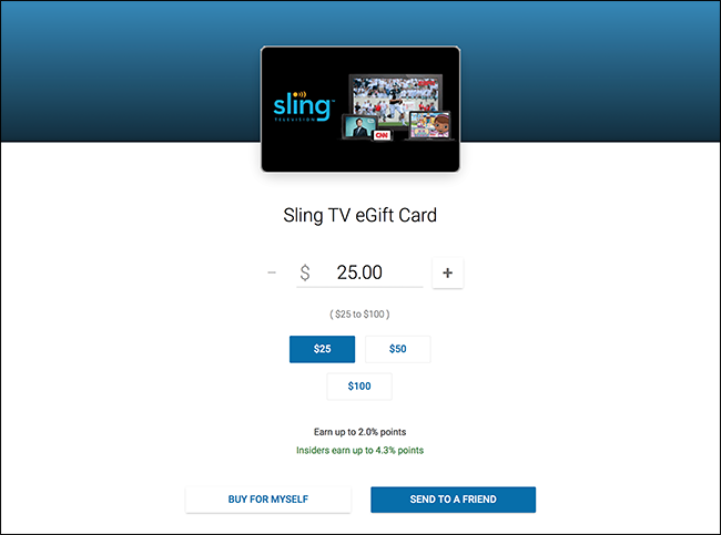 Скриншот электронного письма или страницы покупки подарочной карты Sling