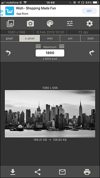 Пример использования приложения на iOS для изменения размера изображения