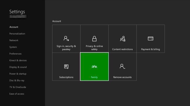Настройки семьи на Xbox One