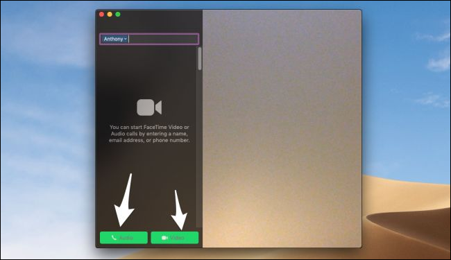 Поле поиска контактов в FaceTime на Mac