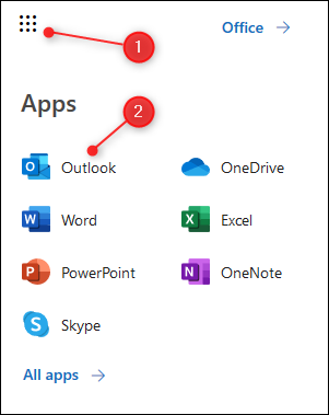 Запуск приложений O365 с выделенным значком Outlook