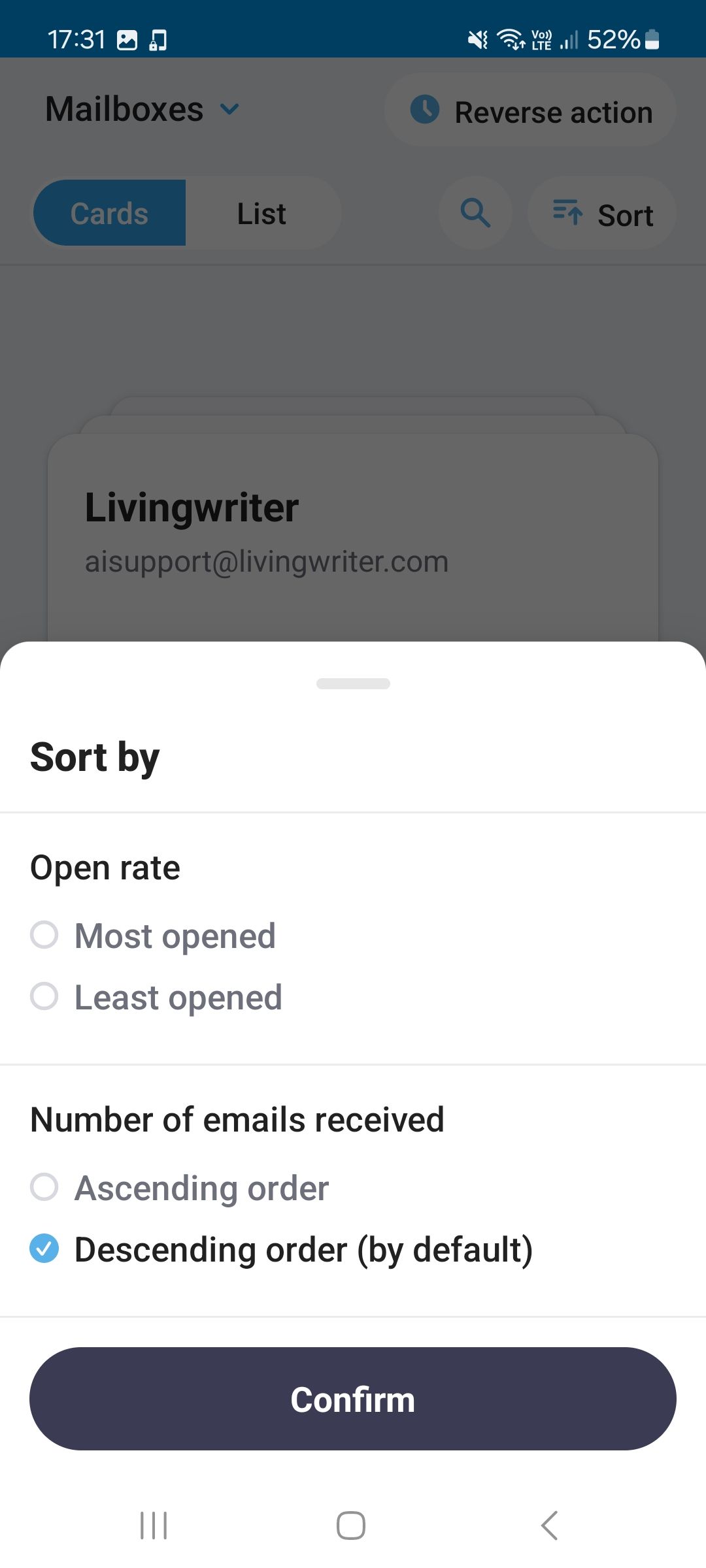 Параметры сортировки в CleanFox