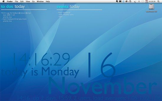 Оформленный рабочий стол с событиями iCal и аккуратным расположением элементов