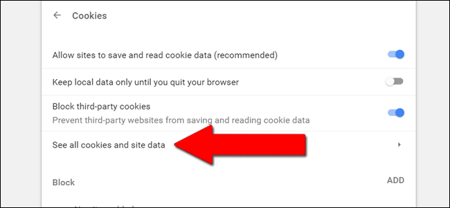 Страница Файлы cookie: Просмотреть все файлы cookie и данные сайтов