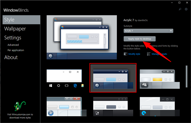 Выберите тему в WindowBlinds и примените её к рабочему столу.