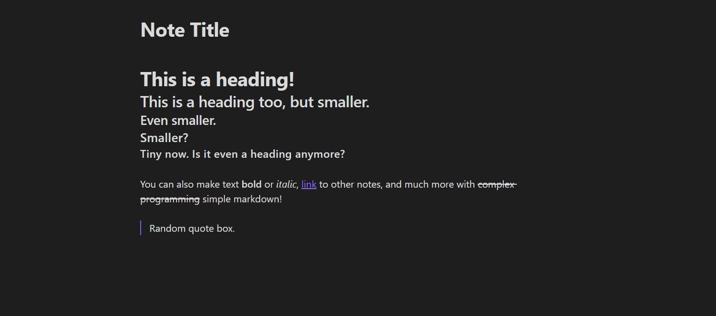 A sample note demonstrating markdown in Obsidian.