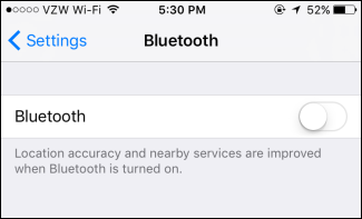 Панель управления iOS с переключателем Bluetooth