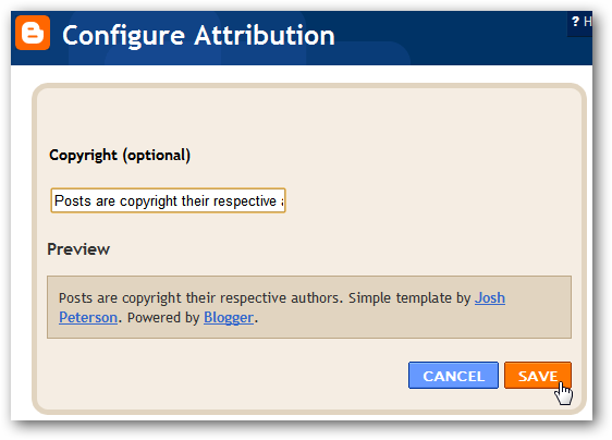 Modifica attribuzione nel tema Blogger