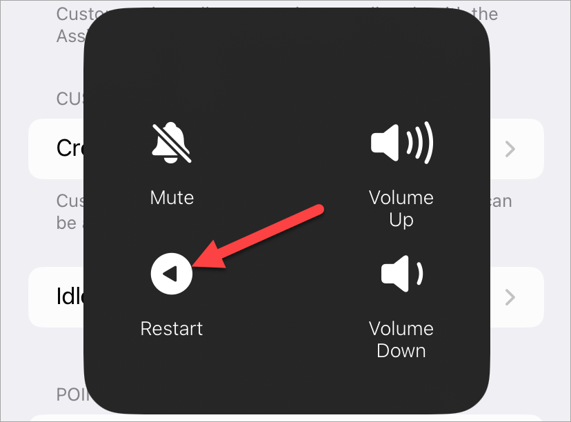 Выберите Перезагрузка в меню AssistiveTouch