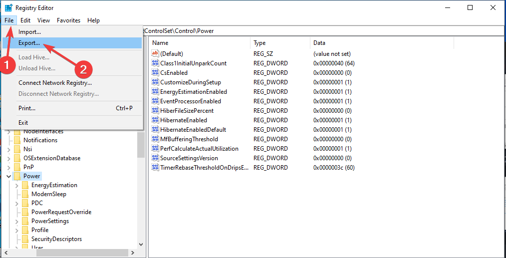 Экспорт ветки реестра для резервного копирования