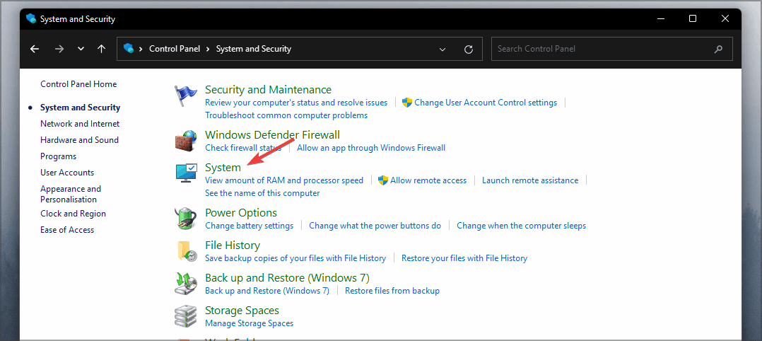 control panel system settings