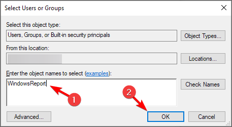 Поле ввода имени пользователя/группы