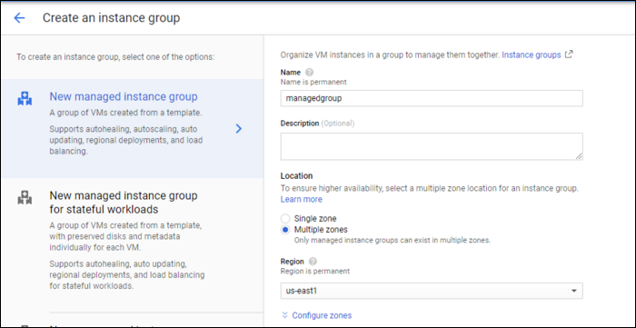 Создание управляемой группы экземпляров — выбор New Managed Instance Group