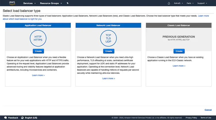 Выбор типа балансировщика — Application Load Balancer
