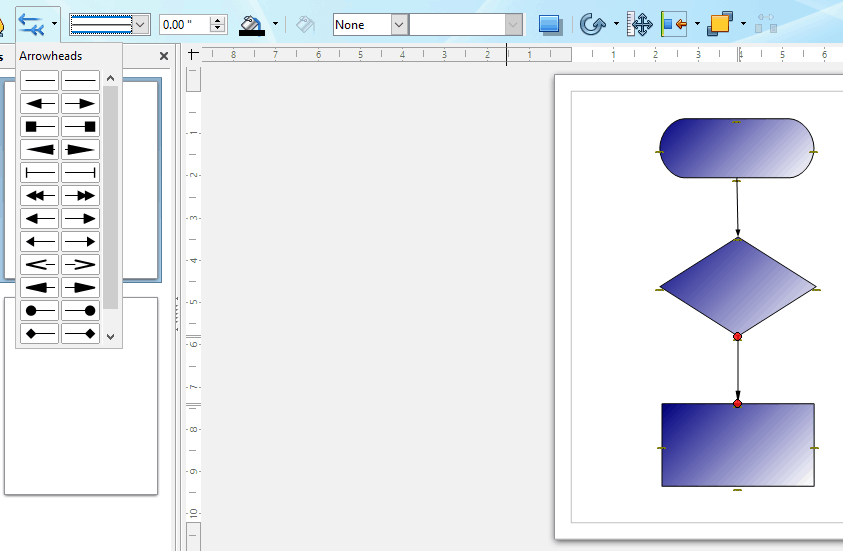 Меню выбора стиля наконечника стрелки