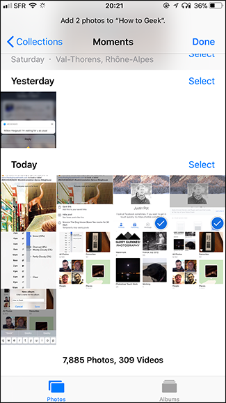 Выбранные элементы в Camera Roll