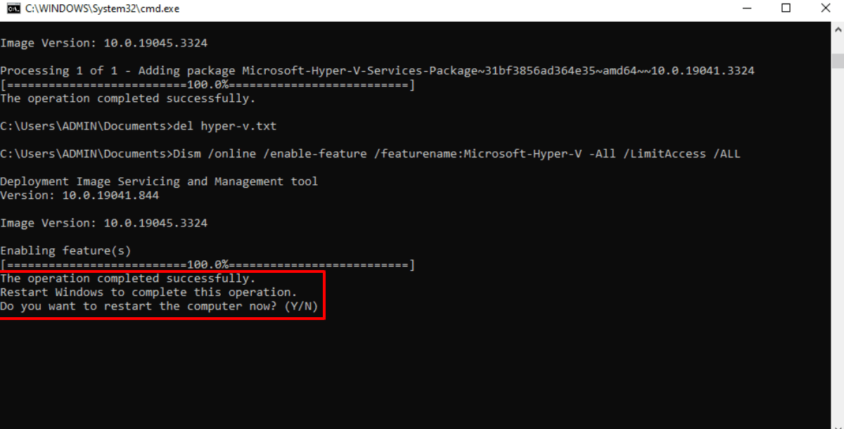 When the process is complete, a message stating Operation completed successfully will appear
