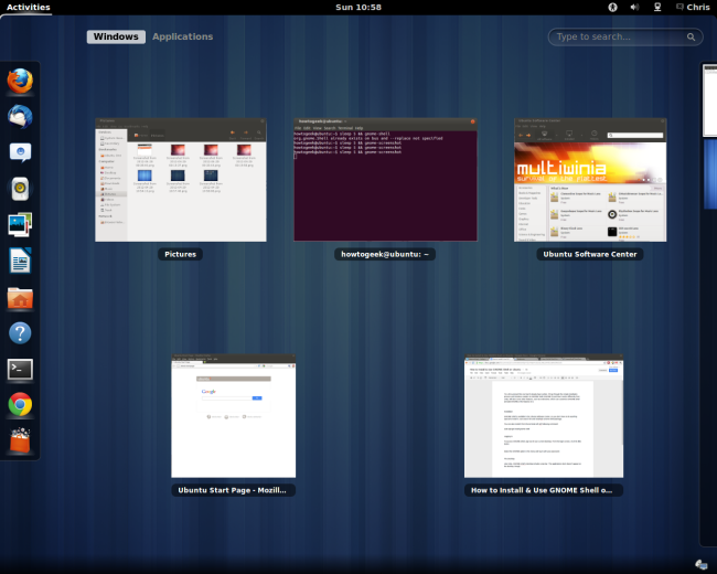 Просмотр открытых окон на текущем рабочем пространстве