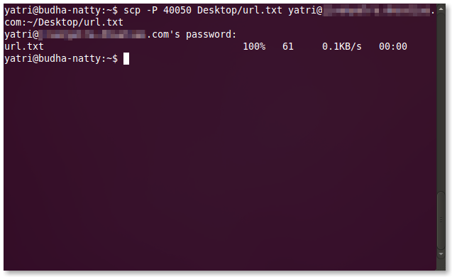 Пример: отправка файла на удалённый сервер с помощью scp