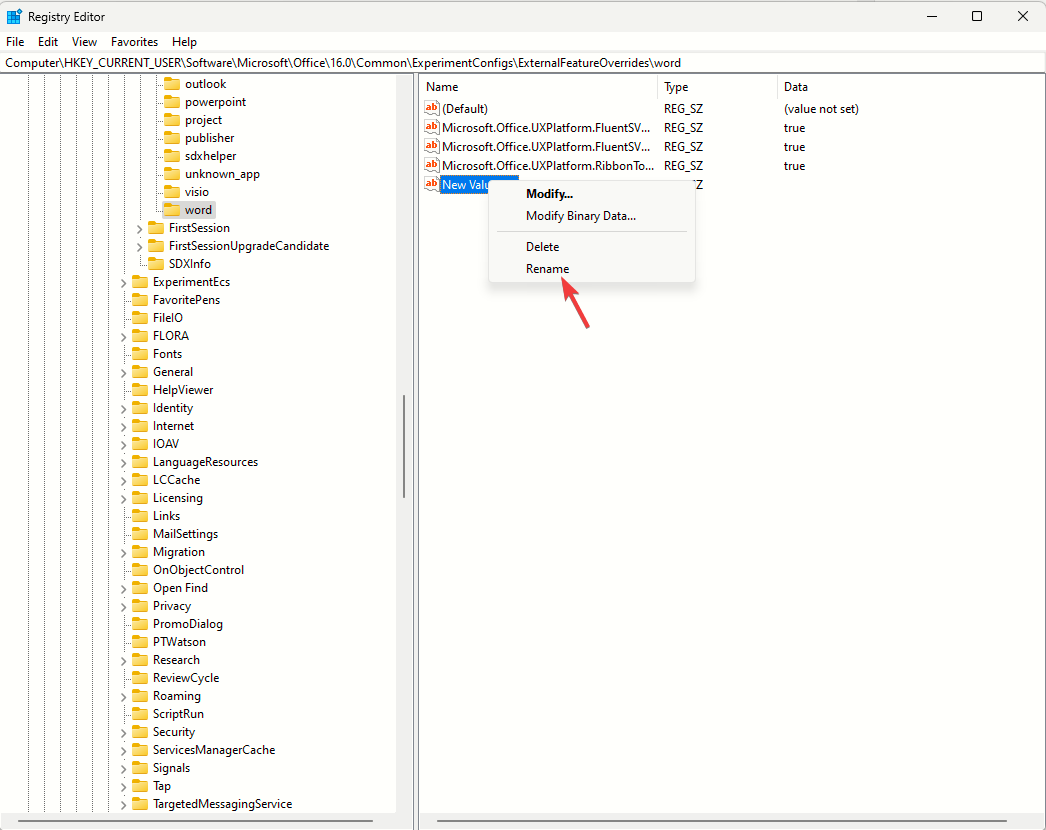 Переименование строкового значения в Microsoft.Office.Word.CoPilotExperiment