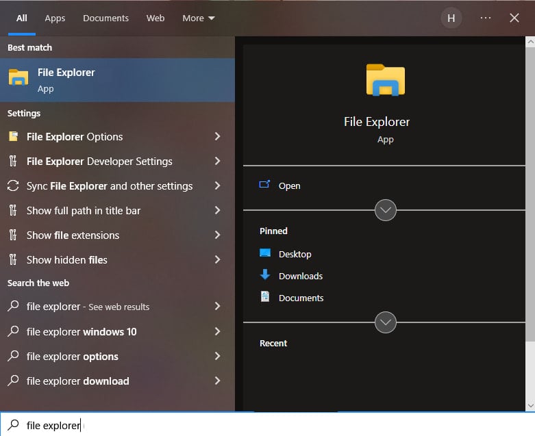Открытый Проводник Windows 10