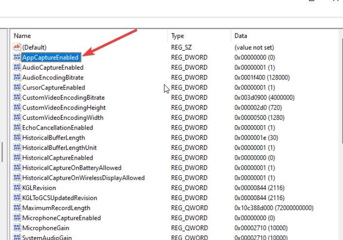 Редактор реестра: параметр AppCaptureEnabled в разделе Game DVR