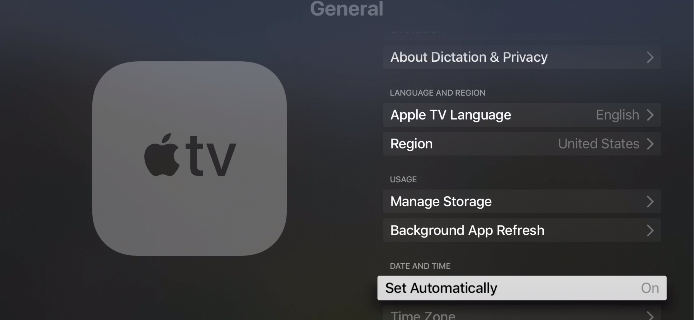 Подтверждение автоматического времени на Apple TV
