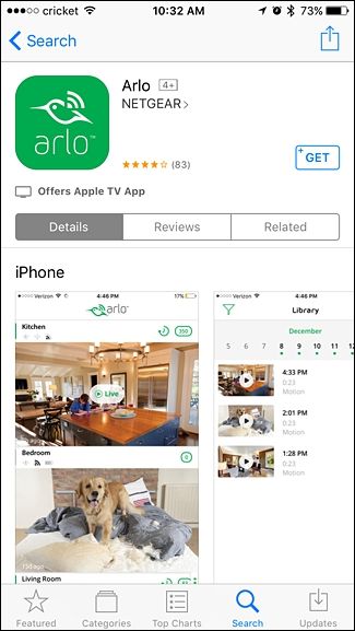 Интерфейс приложения Arlo при первом запуске