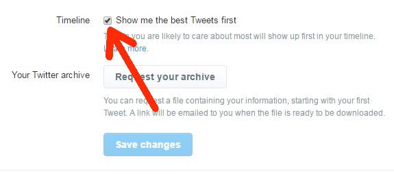 Опция показа лучших твитов в настройках Twitter