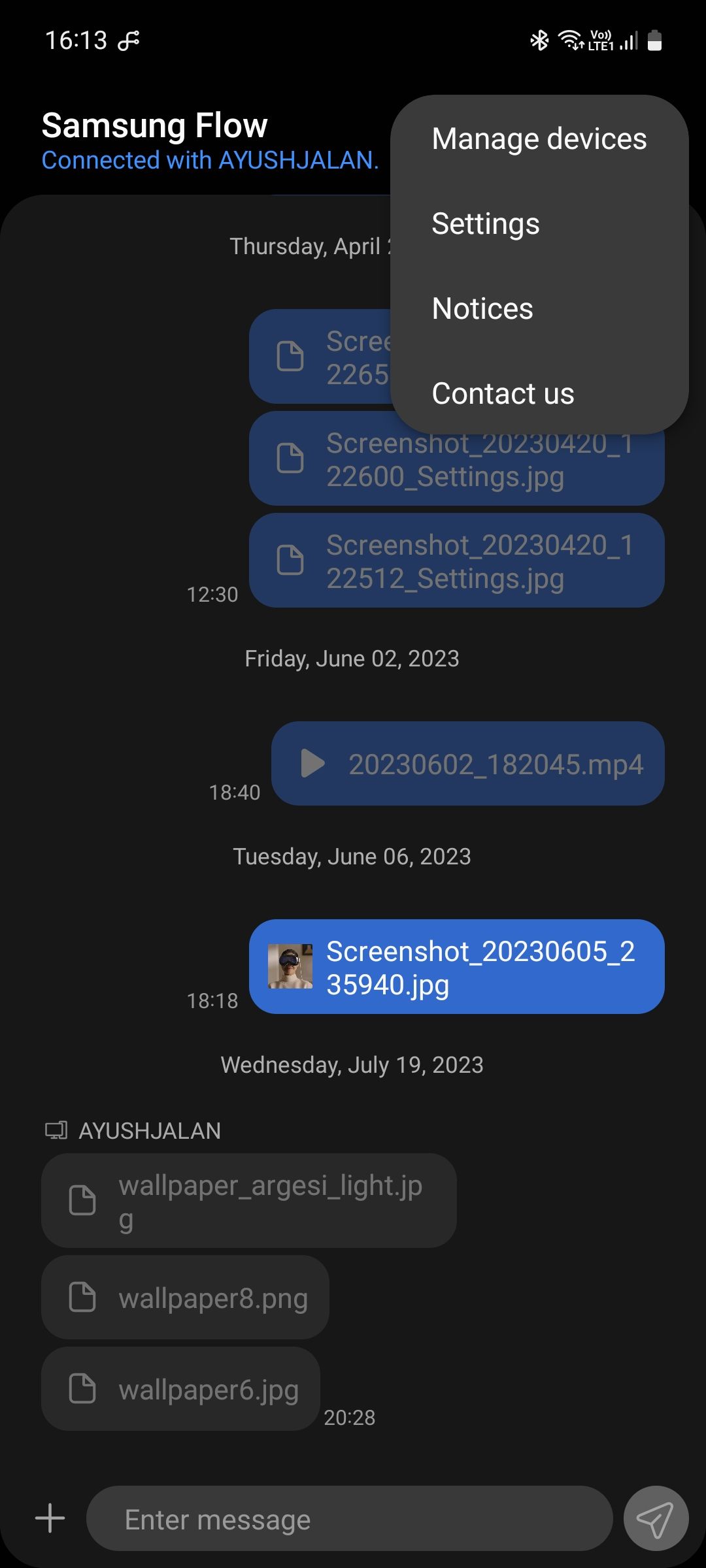 Меню дополнительных опций Samsung Flow