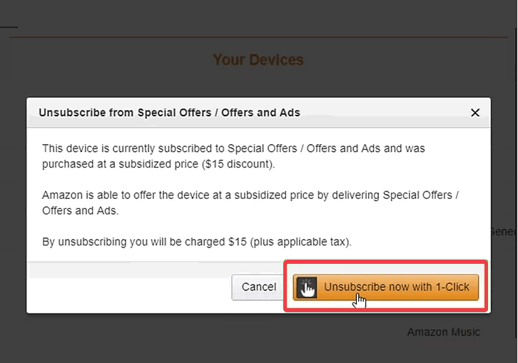 Отписаться от поддержки рекламы Kindle
