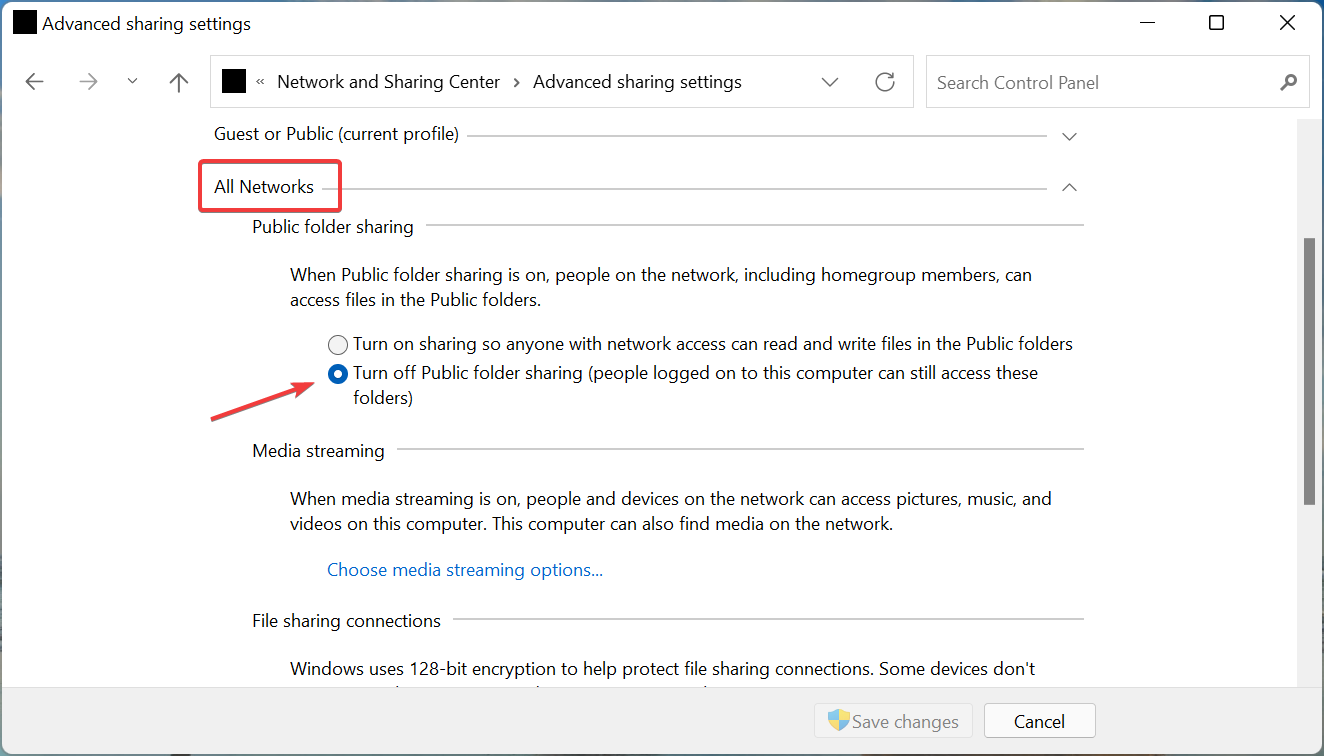 Отключить общие папки и пароль
